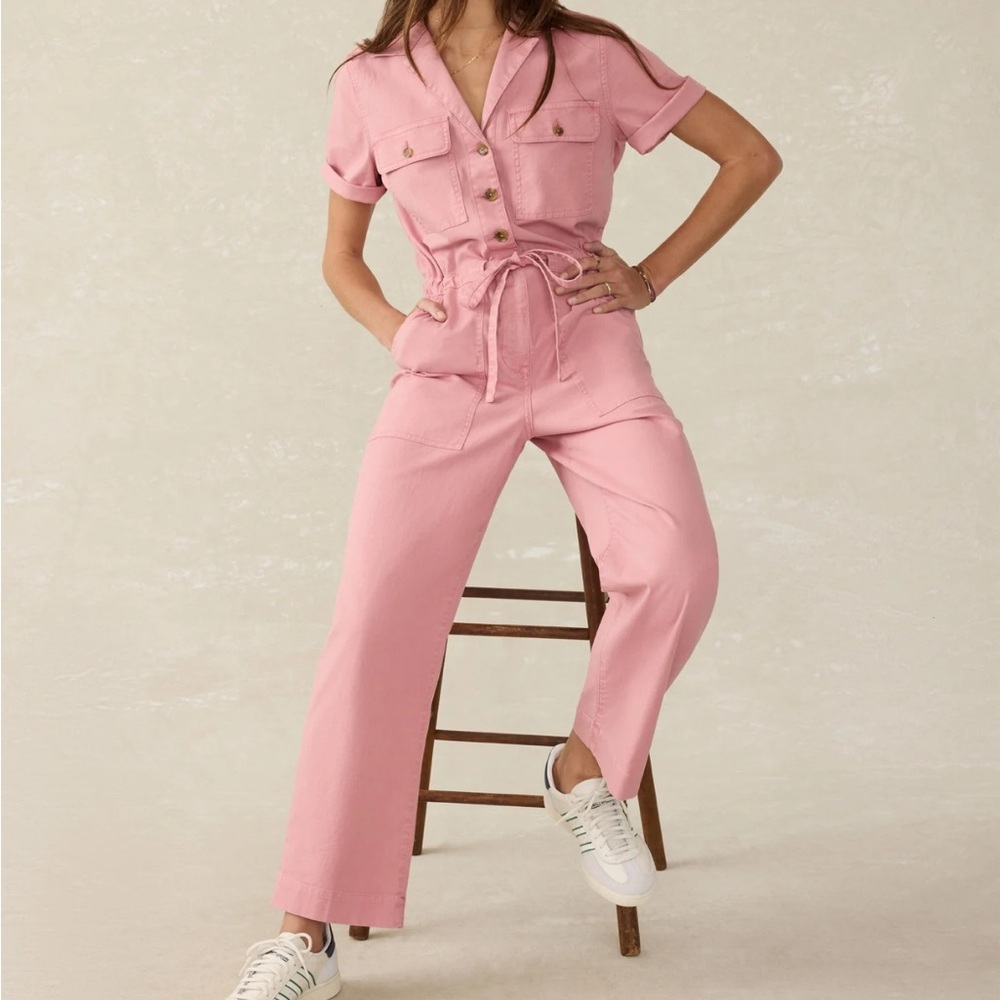 Faherty Utility Twill Raven Jumpsuit - Baroque Rose